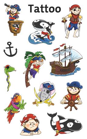 Matrica, tetoválás, 1 ív, 76x120 mm, AVERY ZWECKFORM, "Z-Design No.56683", kalózok